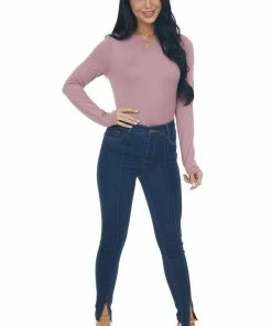 ZENANA Tops Mauve Solid Soft Knit Top With Long Sleeves