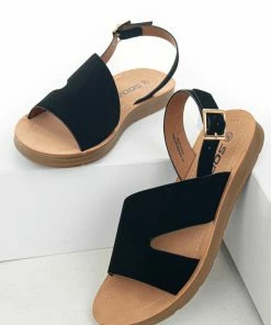 FORTUNE DYNAMIC Shoes Black Open Toe Split Strap Sling Back Sandals