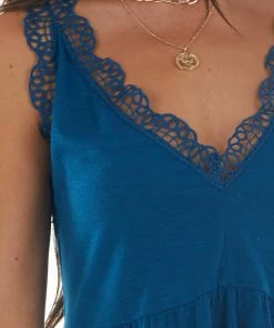 BiBi Tops Ocean Melange Lace Trim Babydoll Knit Tank Top 15 BiBi Tops Ocean Melange Lace Trim Babydoll Knit Tank Top