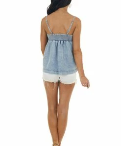 Entro Light Chambray Sleeveless Babydoll Tank Top Tops
