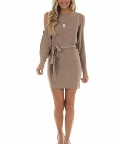 Bluivy Mocha Long Dolman Sleeve Dress With Cold Shoulder 11 Bluivy Mocha Long Dolman Sleeve Dress With Cold Shoulder