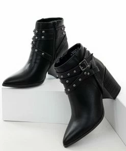 JP ORIGINAL CORP Shoes Black Strappy Studded Pointed Toe Booties 24 JP ORIGINAL CORP Shoes Black Strappy Studded Pointed Toe Booties