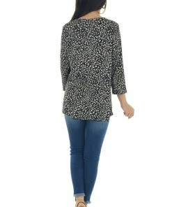 Now N Forever Black Animal Print Strappy Cut Out Knit Top