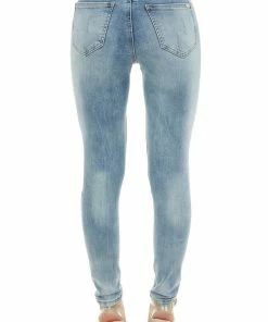 Special A Medium Wash Distressed Mid Rise Button Up Skinny Jeans