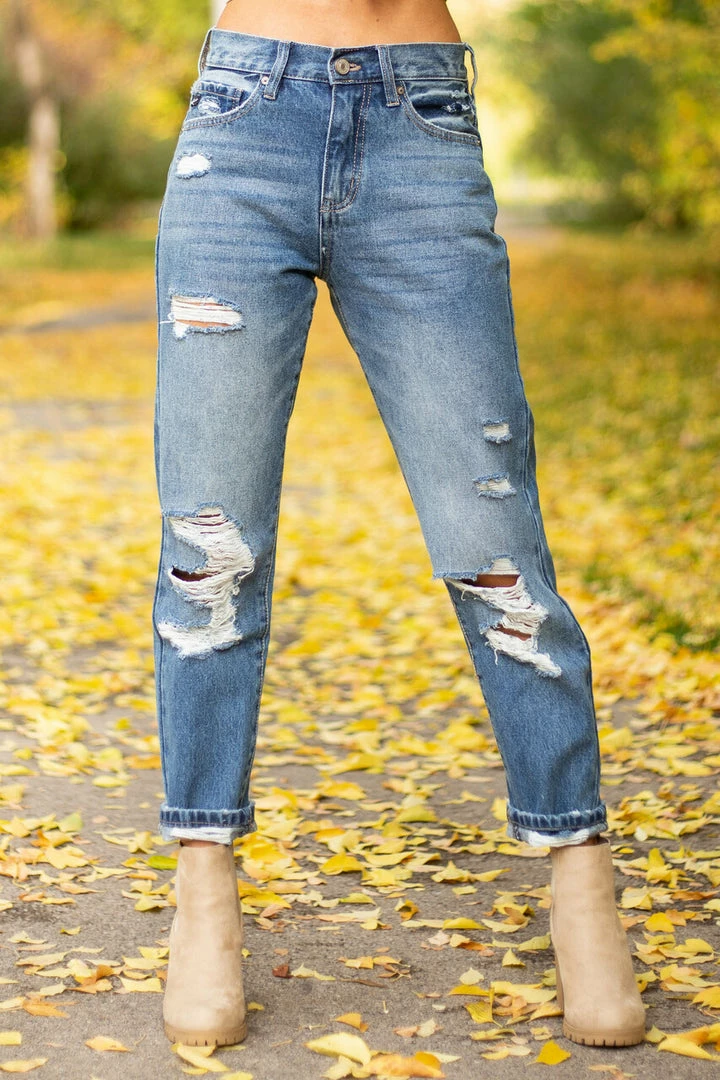 KanCan Medium Wash High Rise Distressed Mom Jeans 12 KanCan Medium Wash High Rise Distressed Mom Jeans