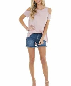 CY Fashion Tops Blush Cold Shoulder Top With Criss Cross Back Detail