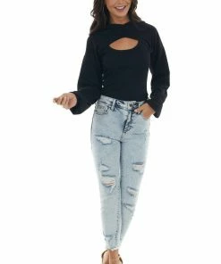 HYFVE Black Ribbed Tank Top And Cropped Hoodie Set Tops