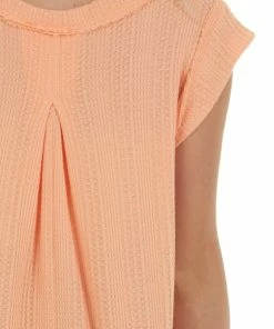 Ces Femme Salmon Short Sleeve Knit Top With Side Slits Tops