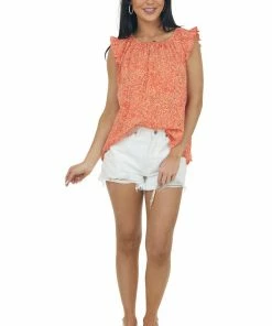 Hailey & Co Fire Dotted Ruffle Trim Cap Sleeve Blouse