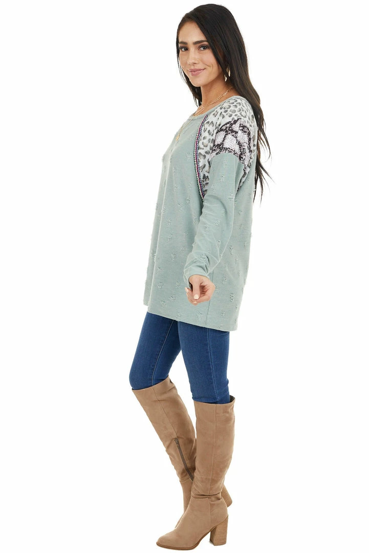 BiBi Sage Distressed Knit Top With Leopard And Snake Print 15 BiBi Sage Distressed Knit Top With Leopard And Snake Print