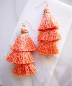 Urbanista Accessories Coral Three Tier Tassel Dangle Hook Earrings