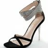 Kay Kay Fashion Black Suede And Rhinestone Strappy High Heels Shoes