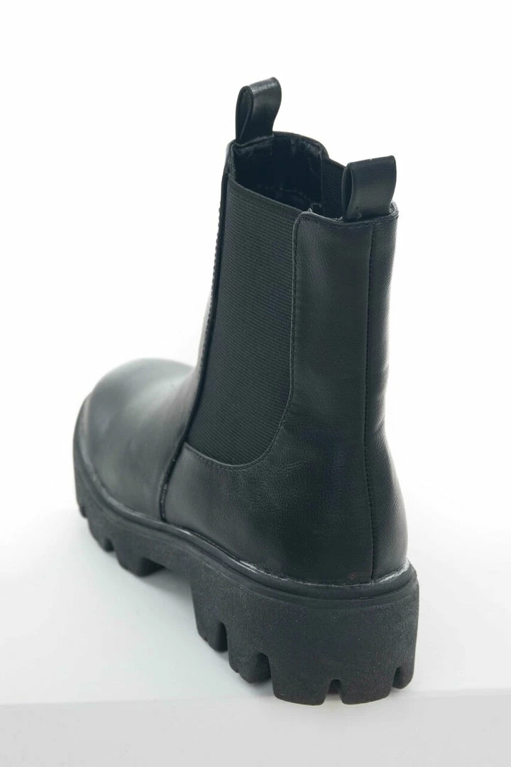 JP ORIGINAL CORP Black Faux Leather Double Side Panel Lug Boots Shoes 10 JP ORIGINAL CORP Black Faux Leather Double Side Panel Lug Boots Shoes