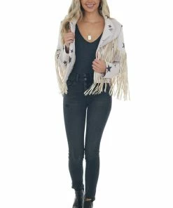Fantastic Fawn Pastel Mauve And Black Star Faux Suede Jacket