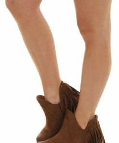 Brand Headquarters Shoes Deep Sepia Plunging Ankle Booties With Fringe