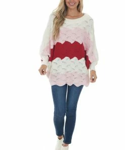 Andree Ivory Colorblock Pointelle Knit Sweater