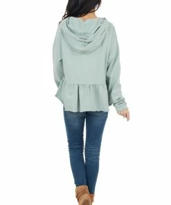 Wishlist Sage Hooded Top With Drawstrings And Peplum Detail