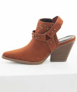 East Lion Corp. Dark Rust Faux Suede Mule Heel Studded Bootie Shoes 25 East Lion Corp. Dark Rust Faux Suede Mule Heel Studded Bootie Shoes