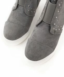 Let's See Style Shoes Ash Grey Faux Suede Wedge Sneakers With Silver Stud Details 25 Let's See Style Shoes Ash Grey Faux Suede Wedge Sneakers With Silver Stud Details