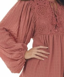 Flying Tomato Vintage Rose Textured Puff Sleeve Lace Dress Dresses