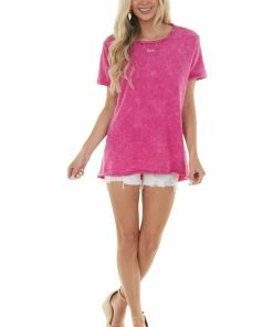 Blue Buttercup Tops Mulberry Mineral Wash Top With Cut Outs