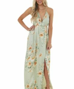 Sweet Lemon Dresses Sage Floral Print Plunging V Neck Maxi Dress With Open Back 27 Sweet Lemon Dresses Sage Floral Print Plunging V Neck Maxi Dress With Open Back