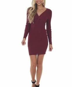 Style Melody Dresses Maroon Twisted Front Bodycon Ribbed Knit Dress 28 Style Melody Dresses Maroon Twisted Front Bodycon Ribbed Knit Dress
