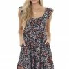 Ces Femme Dresses Black Floral Tiered Dress With Flutter Sleeves