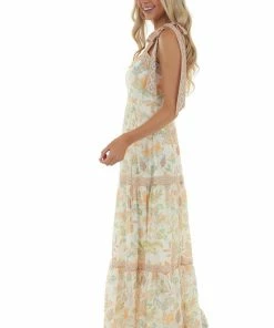 Flying Tomato Ivory Floral Sleeveless Tiered Maxi Dress