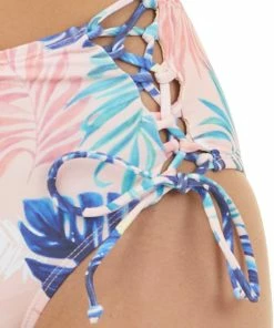 Beach Joy Bikini Peach Tropical Print High Waisted Bikini Swimsuit Set