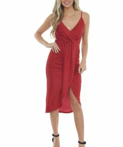 Main Strip Dresses Cranberry Shimmer Sleeveless Midi Dress