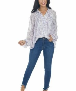 Entro Tops Lilac Long Sleeve Floral Button Up Blouse 26 Entro Tops Lilac Long Sleeve Floral Button Up Blouse