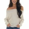 She + Sky Tops Vanilla Off Shoulder Top With Outseam Details