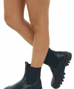 Intouch Footwear Black Faux Leather Elastic Panel Booties Shoes