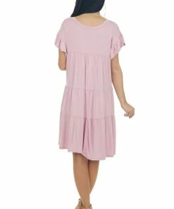 Eesome Carnation Pink Flutter Sleeve Tiered Dress