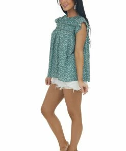 Ces Femme Juniper Ditsy Floral Top With Flutter Sleeves