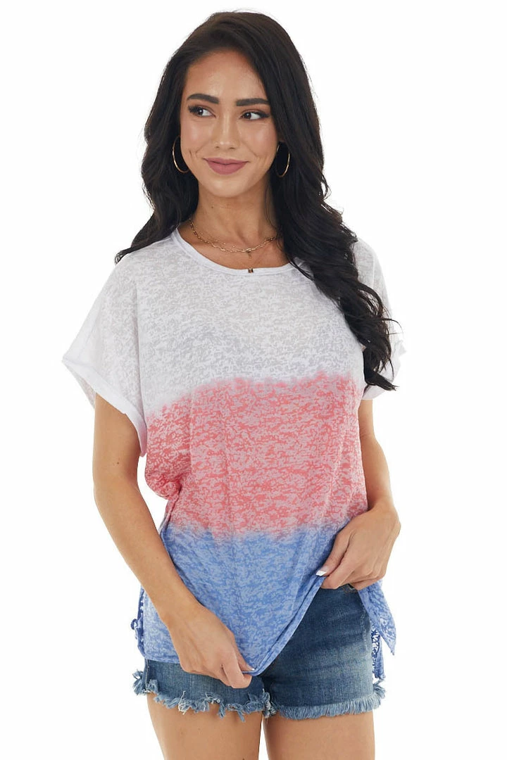 Peach Love Off White Colorblock Short Sleeve Sheer Jersey Knit Top 11 Peach Love Off White Colorblock Short Sleeve Sheer Jersey Knit Top