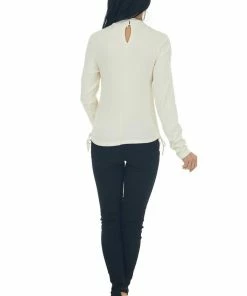 She + Sky Cream Ruched Brushed Ribbed Knit Fitted Top 33 She + Sky Cream Ruched Brushed Ribbed Knit Fitted Top