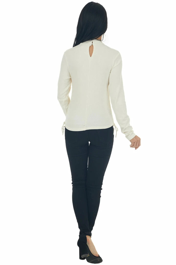 She + Sky Cream Ruched Brushed Ribbed Knit Fitted Top 18 She + Sky Cream Ruched Brushed Ribbed Knit Fitted Top