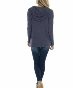 Staccato Navy Knit Sweatshirt With Striped Drawstrings Tops 14 Staccato Navy Knit Sweatshirt With Striped Drawstrings Tops