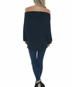 Eesome Black Off The Shoulder Banded Cuff Knit Top 17 Eesome Black Off The Shoulder Banded Cuff Knit Top
