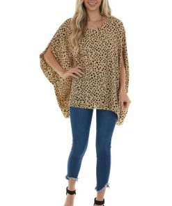 Now N Forever Beige Cheetah Print Woven Poncho Top Tops