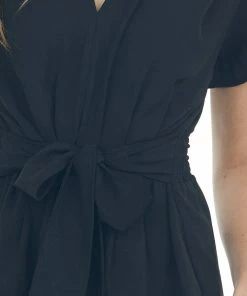 Umgee Black V Neck Blouse With Front Tie Detail Tops