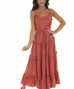 Ces Femme Dresses Terracotta Speckled Sleeveless Midi Dress