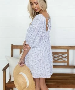 Entro Dresses Lavender Floral Pleated Puff Sleeve Dress