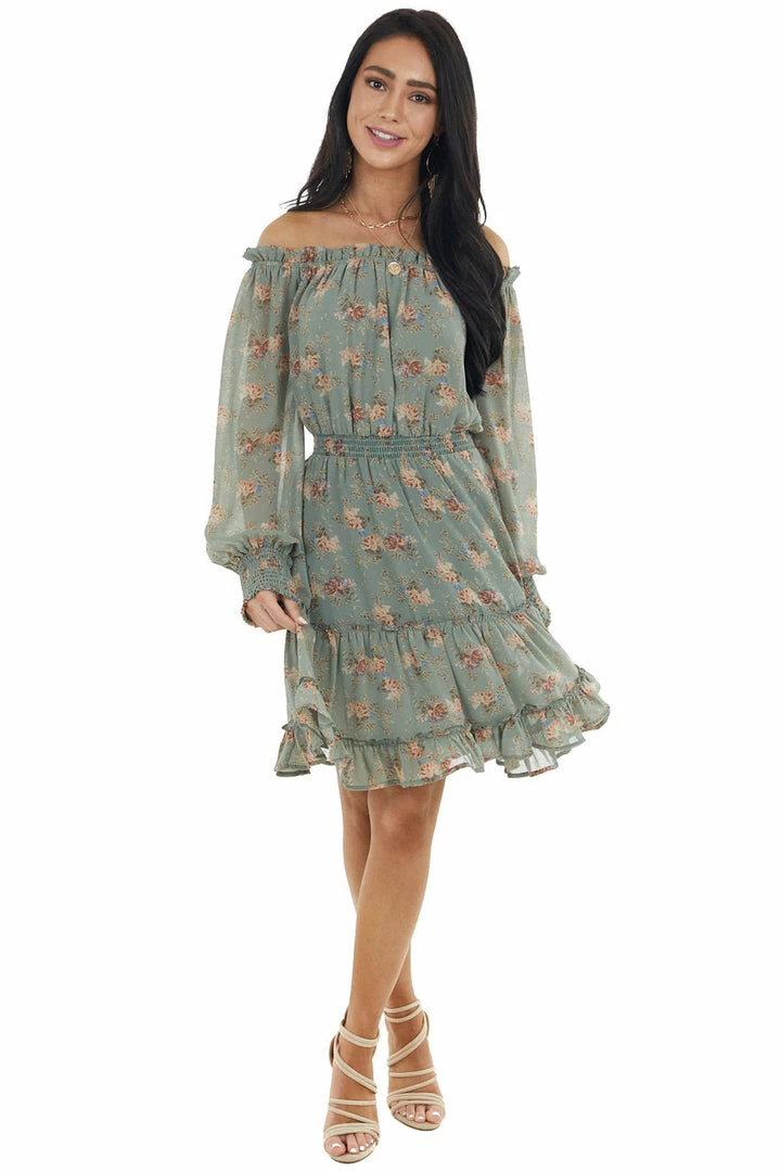 Jodifl Sage Floral Print Off The Shoulder Short Woven Dress 14 Jodifl Sage Floral Print Off The Shoulder Short Woven Dress