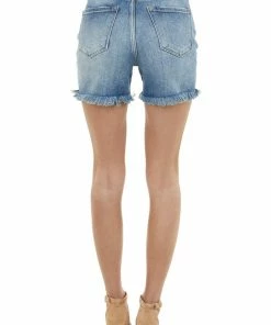 KanCan Bottoms Medium Wash High Rise Jean Shorts With Frayed Details 19 KanCan Bottoms Medium Wash High Rise Jean Shorts With Frayed Details