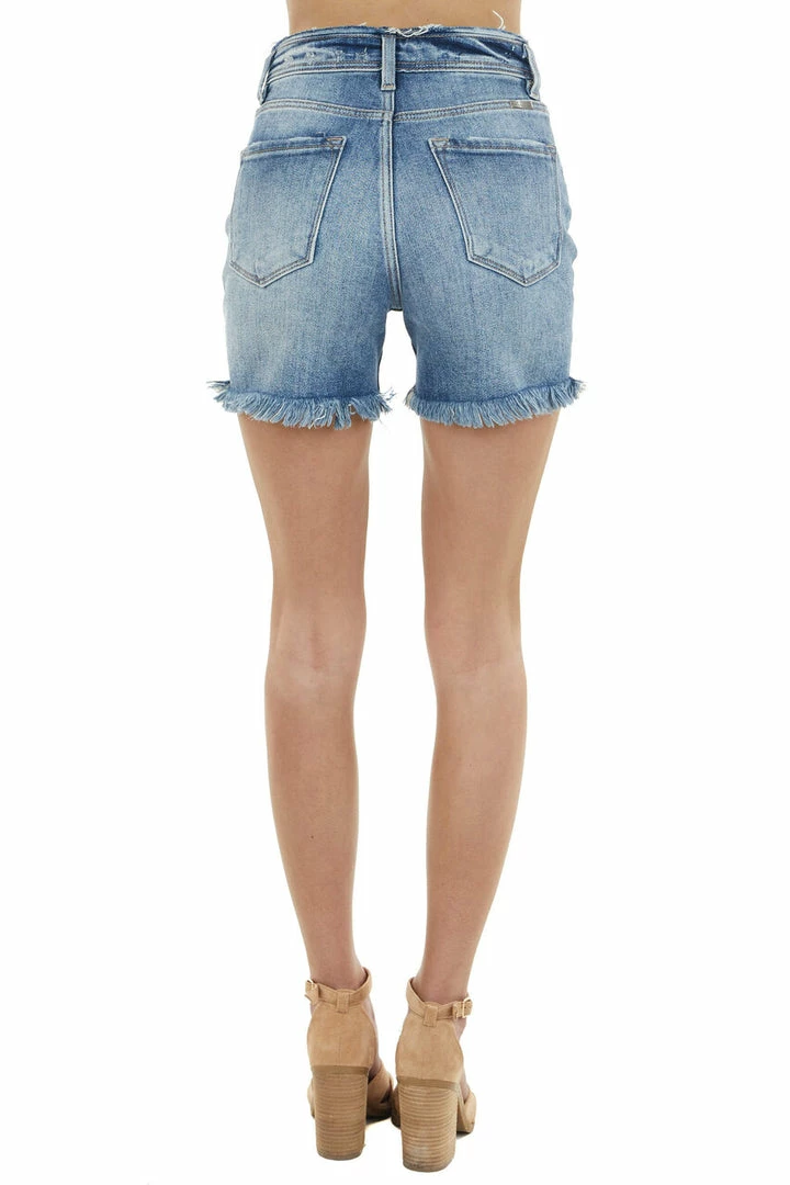 KanCan Bottoms Medium Wash High Rise Jean Shorts With Frayed Details 10 KanCan Bottoms Medium Wash High Rise Jean Shorts With Frayed Details