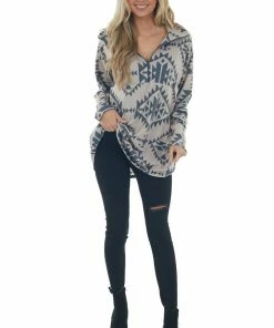 Now N Forever Tops Light Beige Soft Brushed Knit Aztec Print Top 25 Now N Forever Tops Light Beige Soft Brushed Knit Aztec Print Top