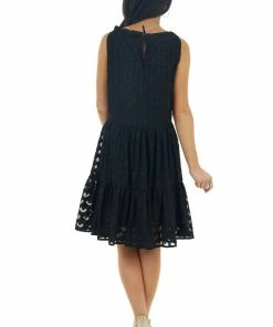 Sweet Lovely Black Jacquard Textured Tiered Dress With Halter Neckline Dresses 28 Sweet Lovely Black Jacquard Textured Tiered Dress With Halter Neckline Dresses